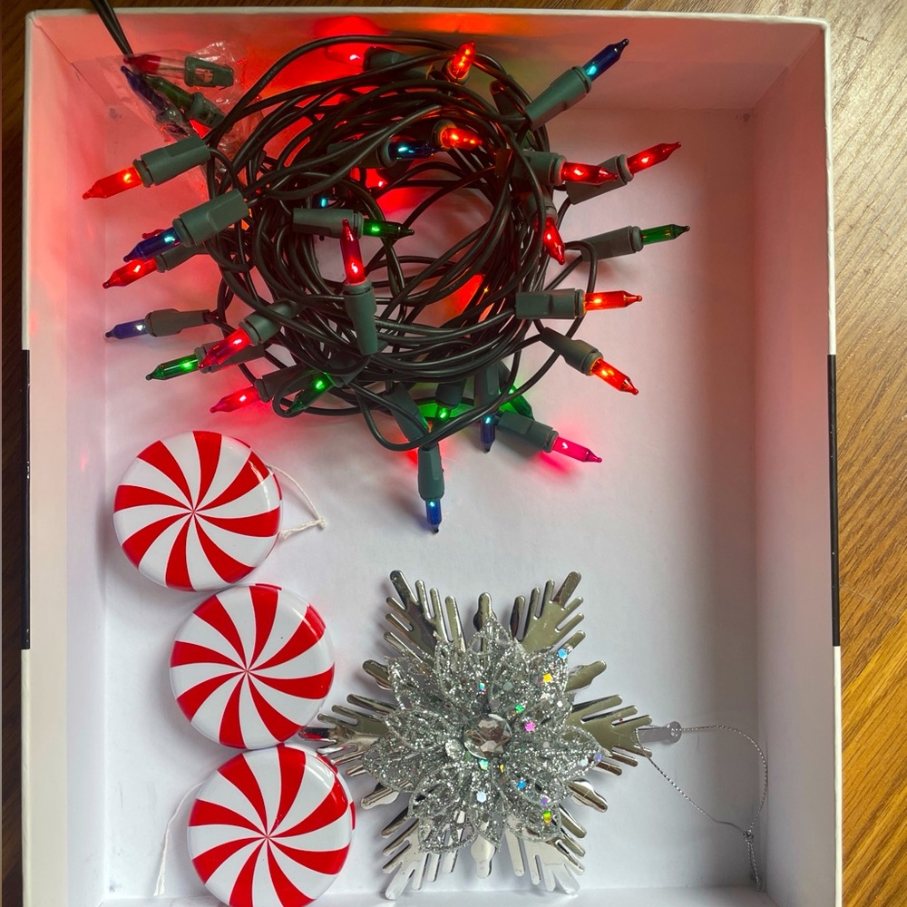Holiday Multi-color Mini Bulbs String Lights Glittery Snowflake, Candy ornaments